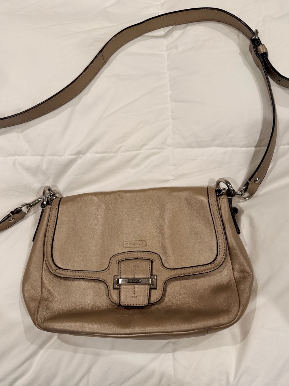 Coach Taupe Leather Shoulder Bag with Silver Hardware
